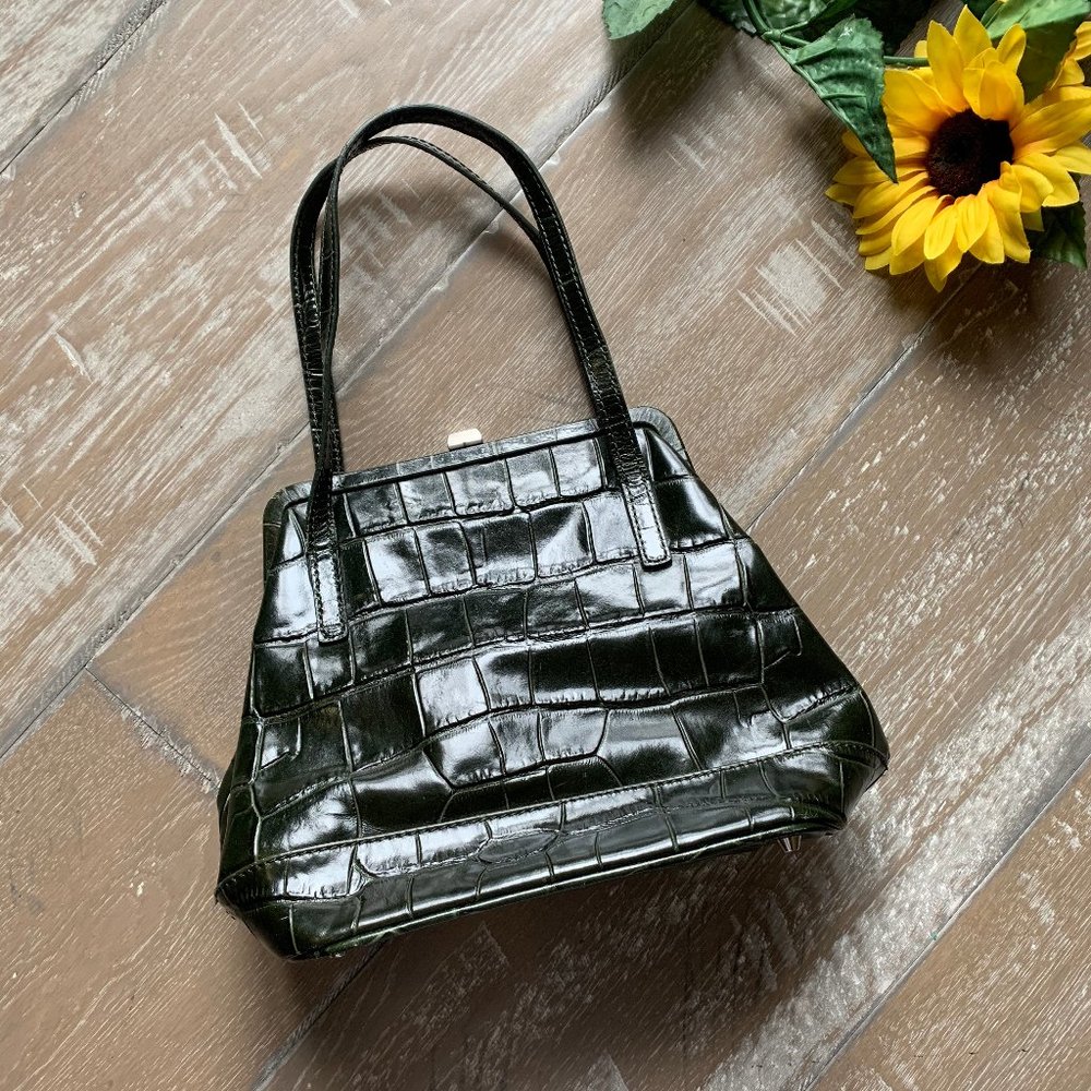 Maxx New York dark green croco embossed handbag